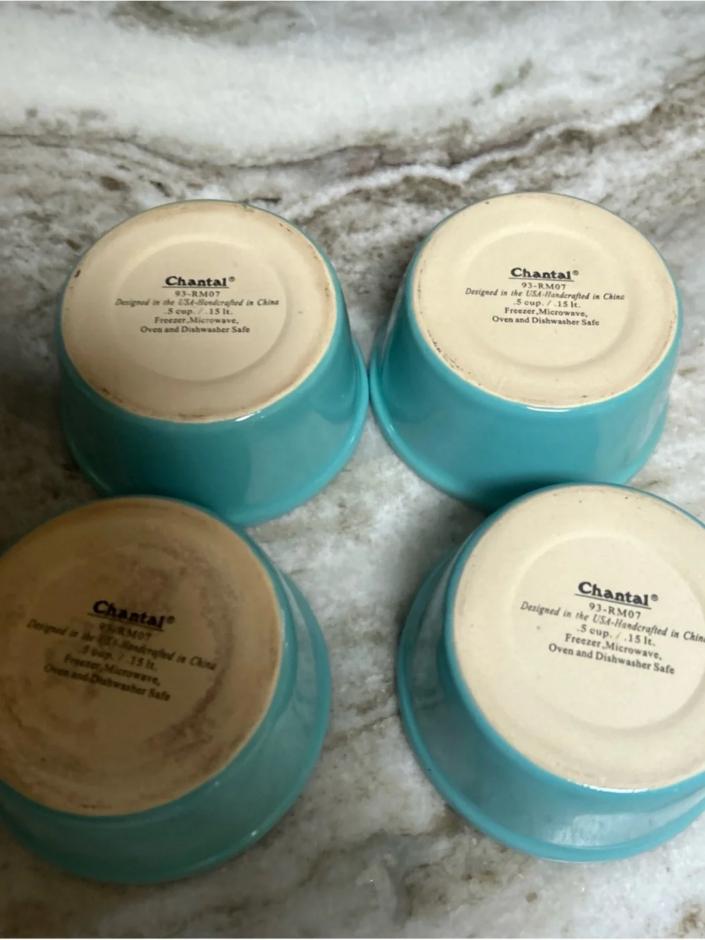 Chantal Ramekins Set Of 4 Turquoise Blue Baking Dish Custard 1/2 Cup holiday